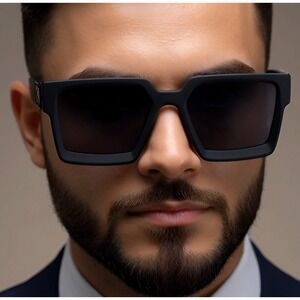 Men Sunglasses Fashion Square‎ Black Frame Black Lens Fashion Shades Street Wear